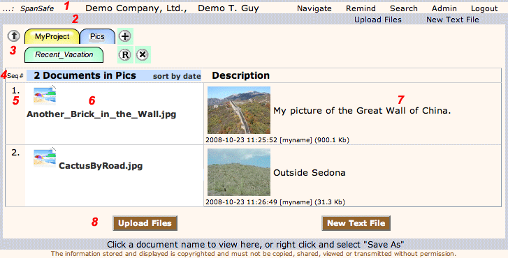 Typical Screen for Displaying Documents in TimeCellar