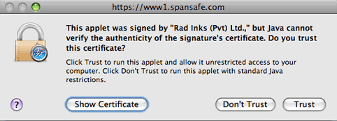 Certificate challenge dialog box